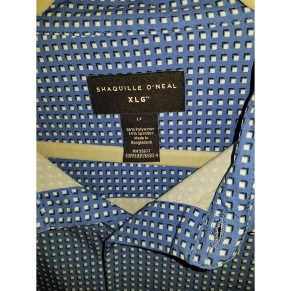 Shaquille O'Neal Short Sleeve  Button-Down  Shirt _  Blue Square Print LT - Picture 2 of 3